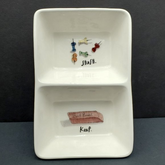 Rae Dunn Stash Keep Desk Organizer Divided Trinket Dish - Picture 1 of 8